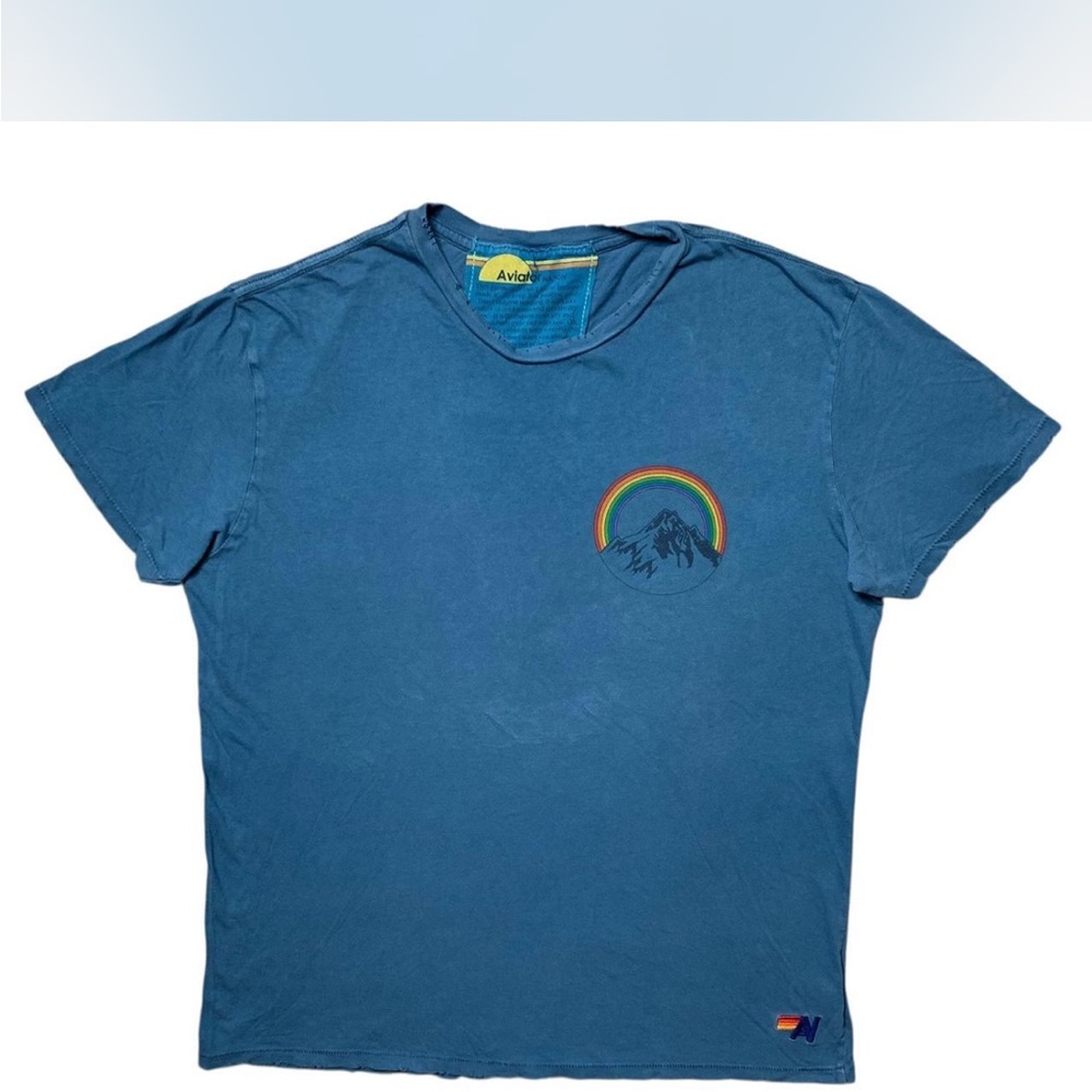 Aviator Nation blue Graphic T-Shirt with Rainbow Design